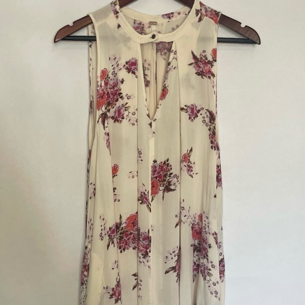 Free People Keyhole Floral Cream Tree Swing Sleeveless Tunic Tank Top; Size XS